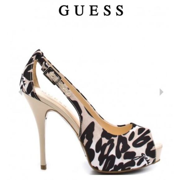 Guess Hondo 4 Leopard Print Open-Toe Pumps - Picture 1 of 5